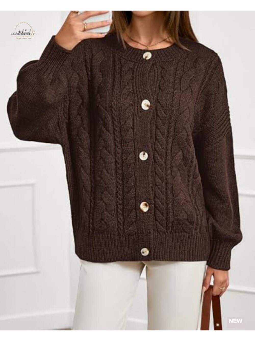 Chunky Button Down Long Sleeve Cable Knit Cardigan Sweater Coat - Picture 4 of 6